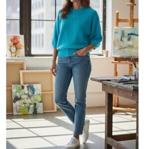 Vintage 90s Angora Blend Sweater Turquoise Dolman Sleeve Fuzzy Soft RED LEAF